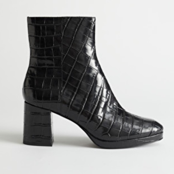 & Other Stories Croc Leather Platform Boots - Picture 1 of 12